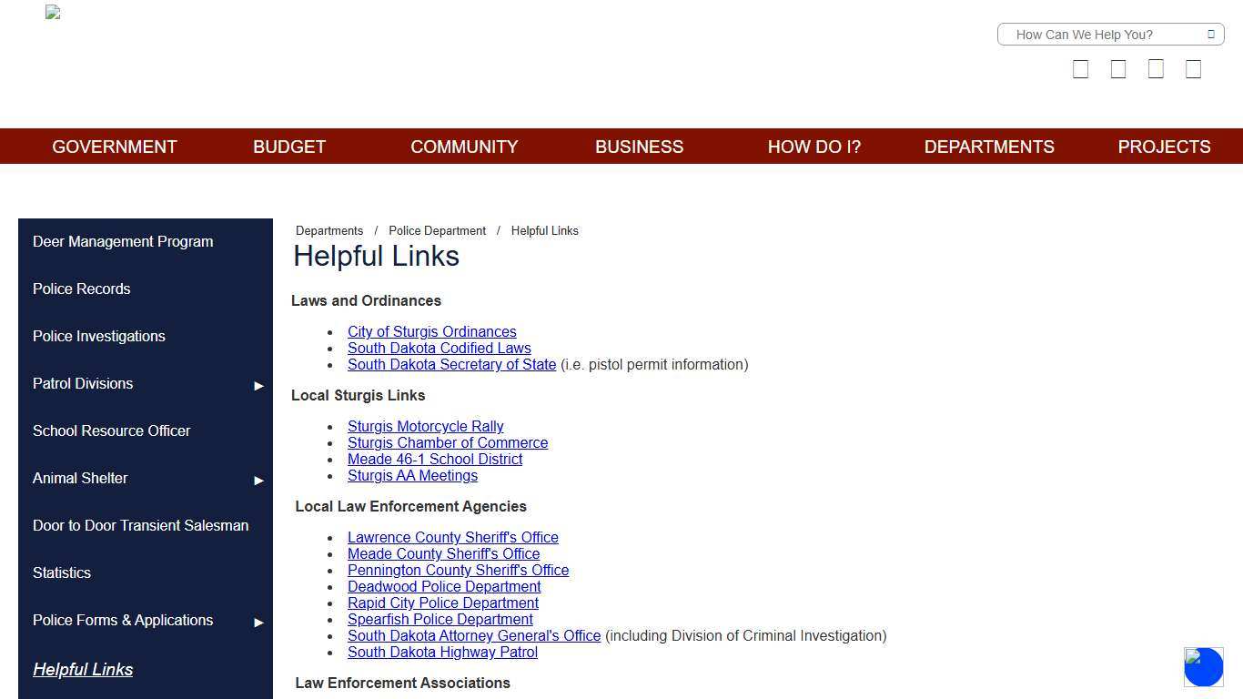 Official Website of the City of Sturgis, SD - Helpful Links