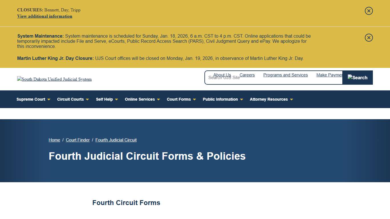 Fourth Judicial Circuit Court Forms | South Dakota Unified Judicial System | SD UJS