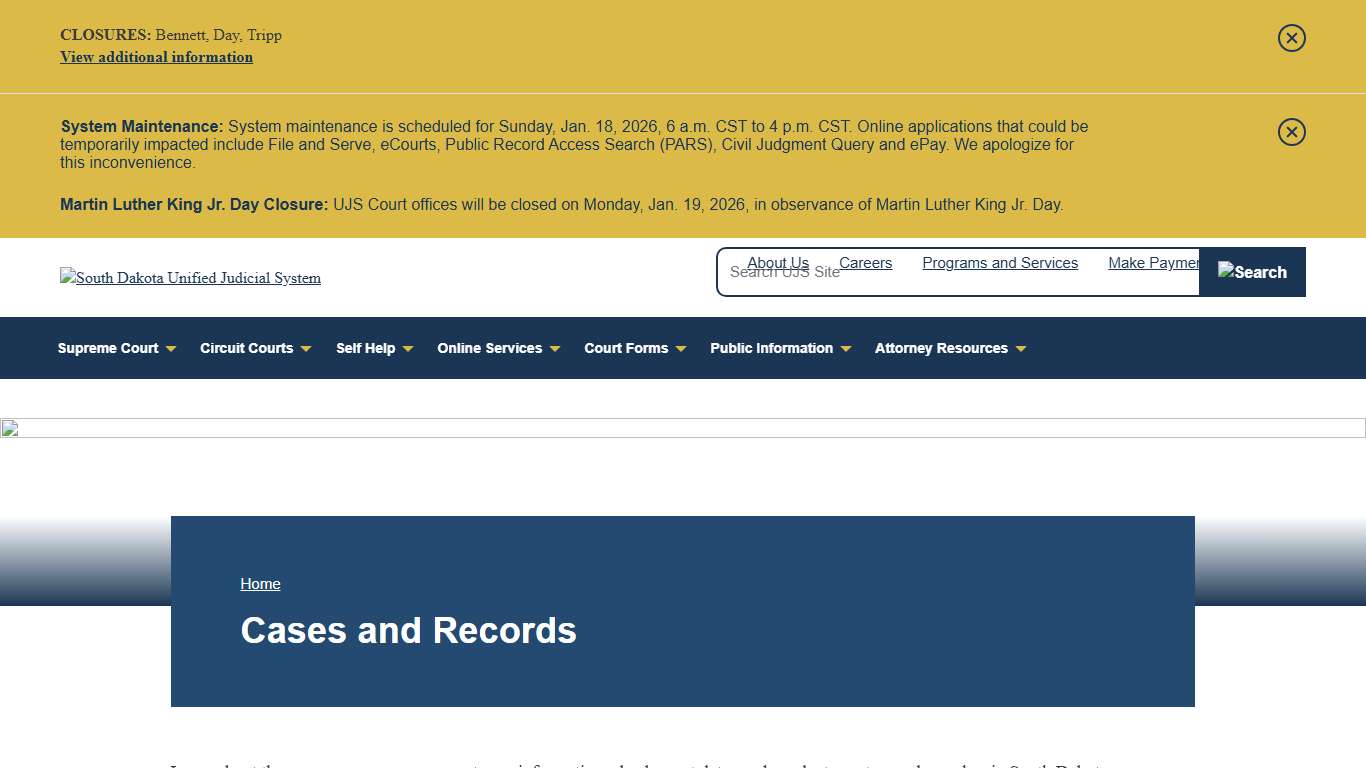 South Dakota Court Records Access | South Dakota Unified Judicial System | SD UJS